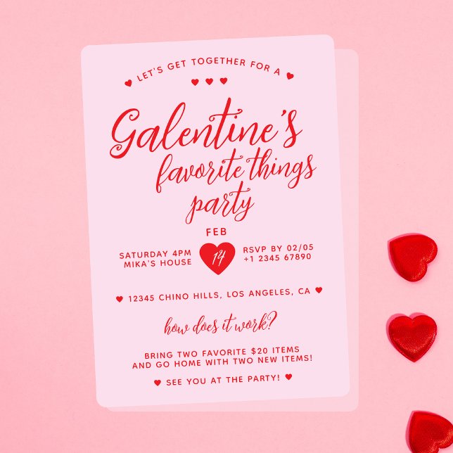 Invitation La Saint-Valentin de la Saint-Valentin (Pink and red Galentine's Favorite Things Party. Valentine's Day.)