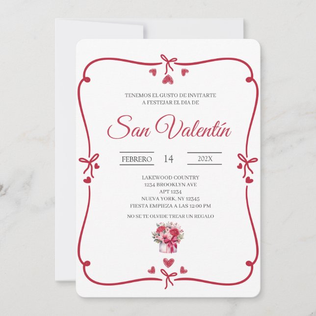 Invitation la Saint-Valentin espagnole  (Devant)