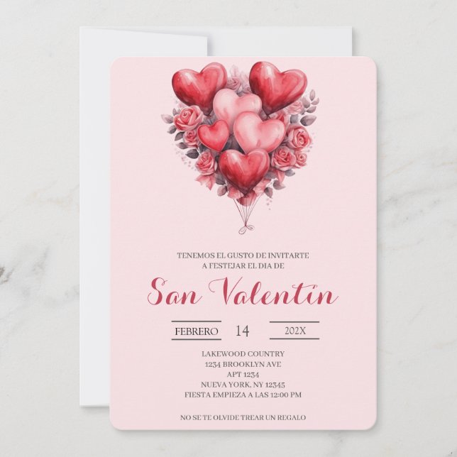 Invitation la Saint-Valentin espagnole avec des cœurs (Devant)