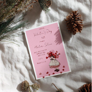 Invitation La Saint-Valentin – Fille Vintage avec Bouquet de