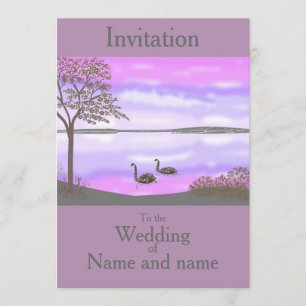 Invitation La scène de coucher du soleil de lac swans