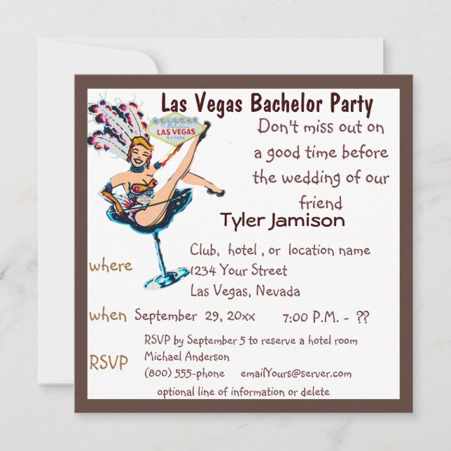 Invitation La Showgirl de Las Vegas Bachelor Party (Devant)