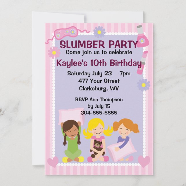 Invitation La soirée pyjamas de la fille (Devant)