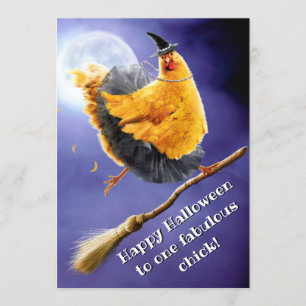 Invitation La sorcière de poulet sur le Broomstick