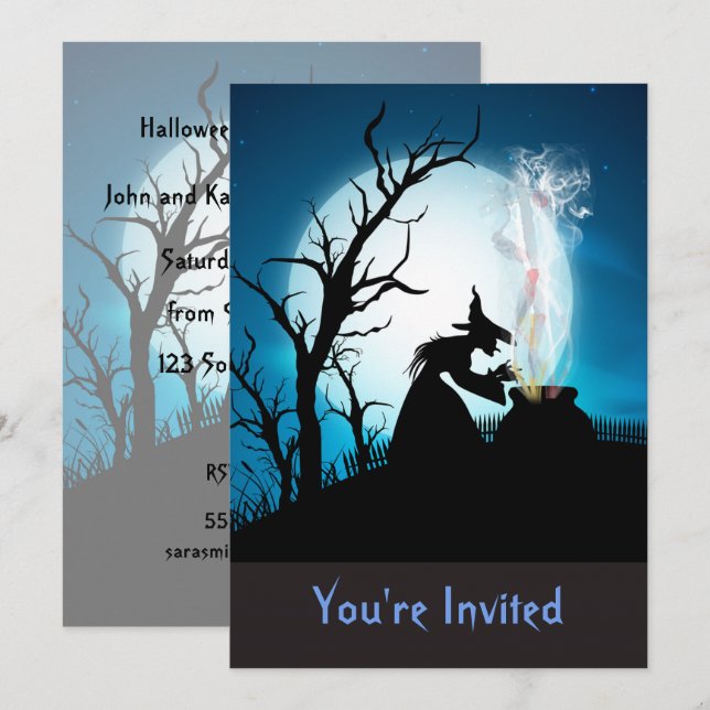 Invitation La sorcière d'Halloween à l'invitation de Boiling  (Devant / Derrière)