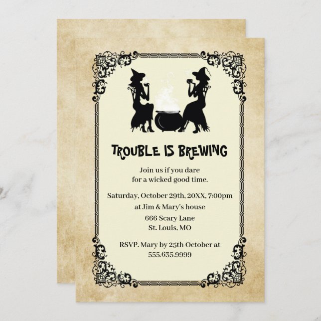 Invitation La Sorcière d'Halloween est en train de brasser la (Devant / Derrière)