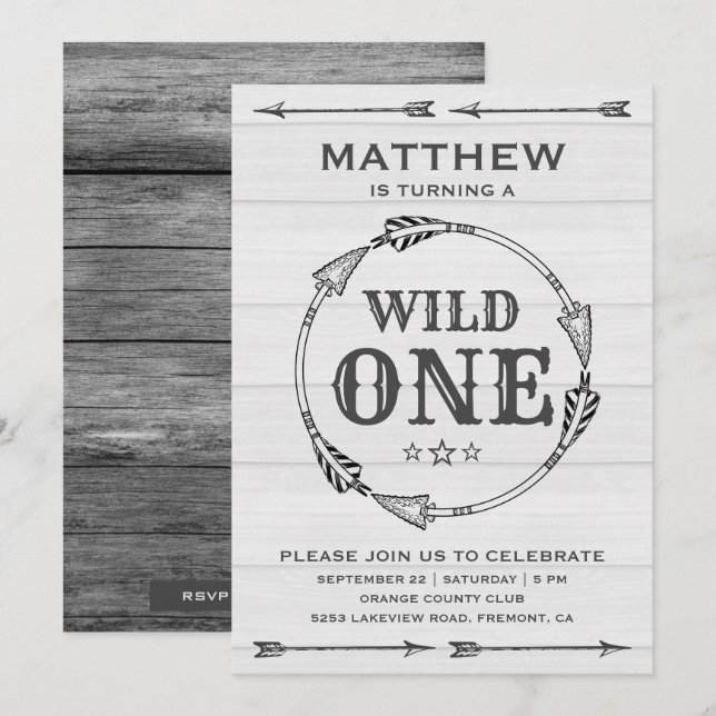 Invitation La Tribale Russe Arrow Boys Wild One Birthday Part (Devant / Derrière)