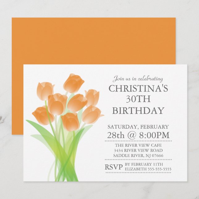 Invitation La tulipe typographique moderne fleurit la fête (Devant / Derrière)