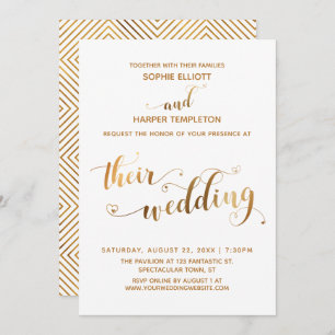 Invitation La typographie de leur Mariage en or et en blanc a