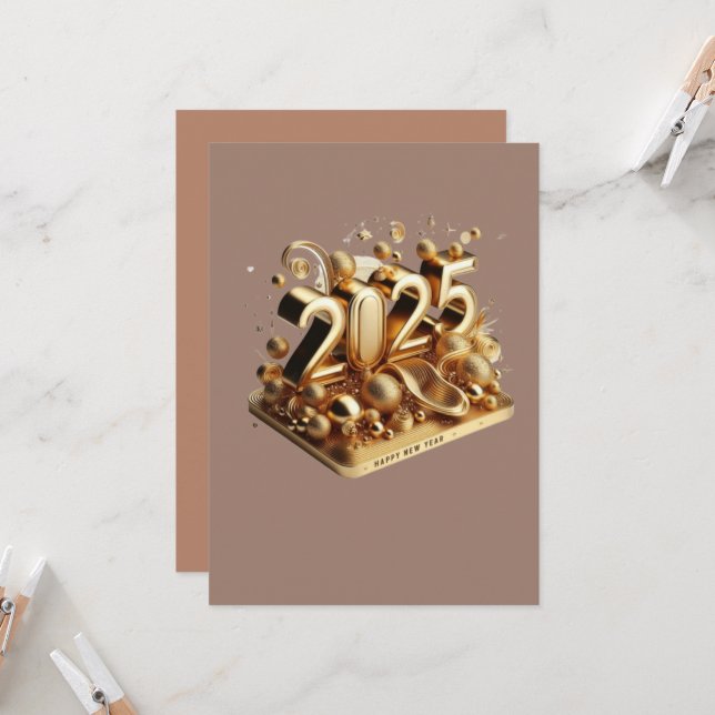 Invitation La typographie d'or bonne année 2025 (Devant/Arrière en situation)
