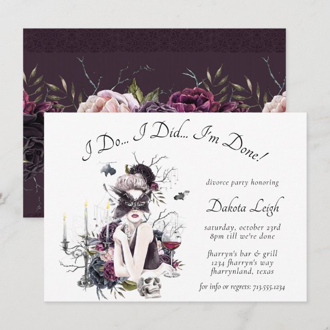 Invitation La Vampiresa | Divorce Party Glamour Gothique Maus (Devant / Derrière)