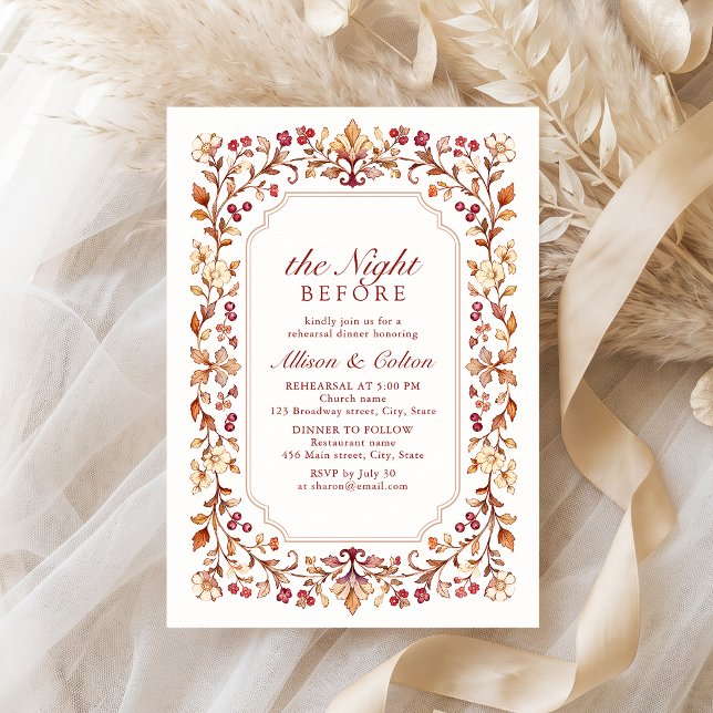 Invitation La veille de la Saint-Valentin botanique florale v (Fall Vintage Botanical Floral The Night Before Invitation)