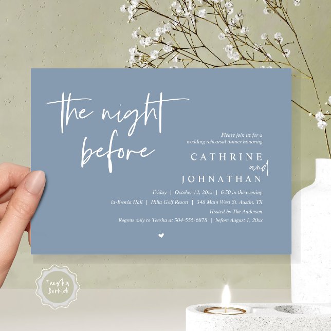 Invitation La veille, Dîner de répétition Mariage (The night before, Wedding Rehearsal Dinner Invitation Card, PDF, in Dusty Blue)