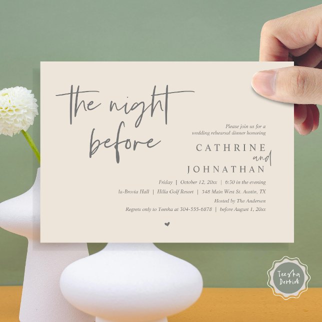 Invitation La veille, Dîner de répétition Mariage (The night before, Wedding Rehearsal Dinner Invitation Card, PDF, in Cream Grey)