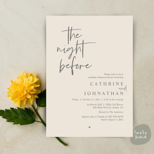 Invitation La veille, Dîner de répétition Mariage (The night before, Modern Wedding Rehearsal Dinner Invitation Card, PDF, in Grey Cream)