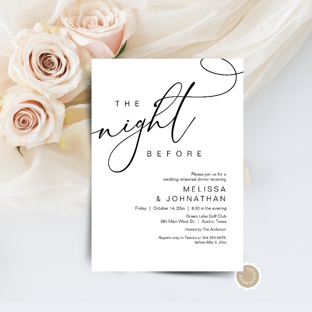 Invitation La veille, Dîner de répétition Mariage (The Night Before, Wedding Rehearsal Dinner Invitation Card, Modern romantic theme, Digital download)