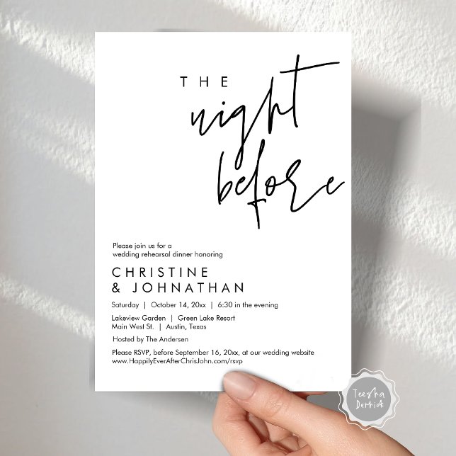 Invitation La veille, Dîner de répétition Mariage (The Night Before, Wedding Rehearsal Dinner Invitation Card, in Modern minimalist design themed)