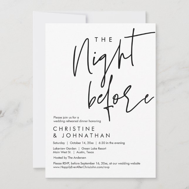 Invitation La veille, Dîner de répétition Mariage (Devant)