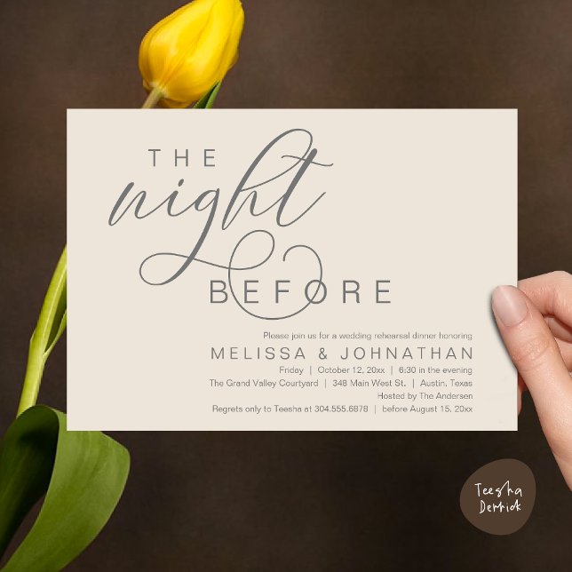 Invitation La veille, Dîner De Répétition Mariage Classique (The Night Before, Classy Romantic Wedding Rehearsal Dinner Invitation Card PDF Modern Cream Grey)