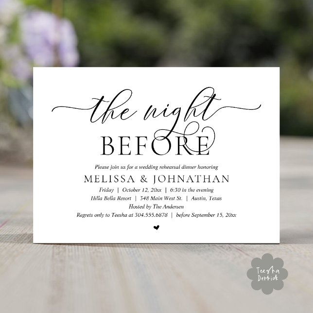 Invitation La veille, Dîner De Répétition Mariage Classique (The Night Before, Classy Wedding Rehearsal Dinner Invitation Card PDF Romantic White Black)