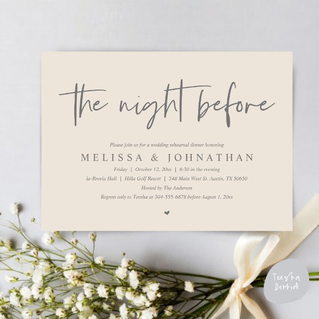 Invitation La veille, Dîner De Répétition Mariage Moderne (The Night Before Wedding Rehearsal Dinner Invitation Card, PDF, Modern Minimalist Dark Grey Cream)