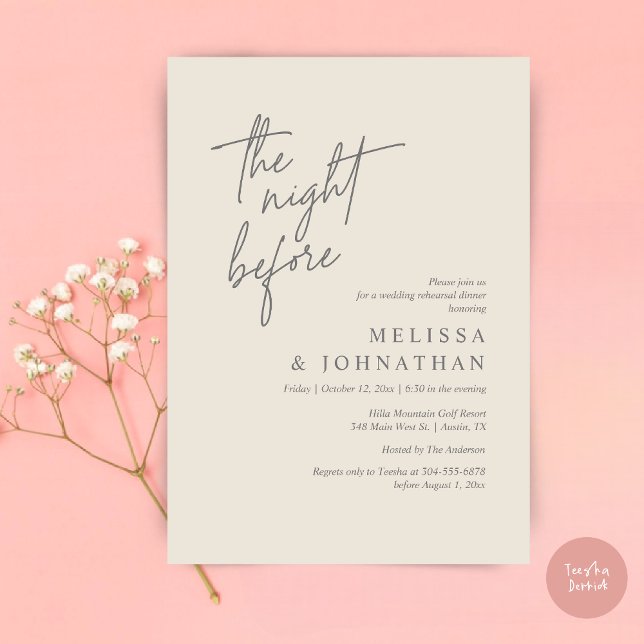 Invitation La veille, Dîner De Répétition Mariage Moderne (The Night Before, Modern Wedding Rehearsal Dinner Modern Invitation Card, PDF, in Cream Dark Grey)