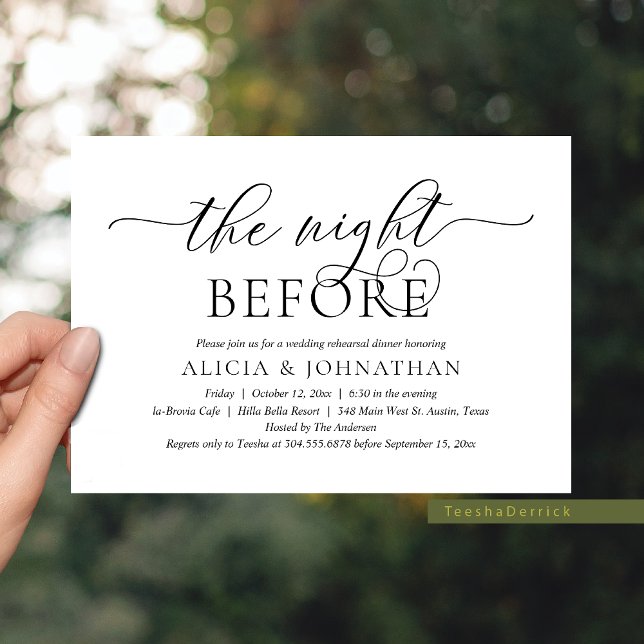 Invitation La veille, Dîner De Répétition Mariage Moderne (The Night Before, Modern Elegant Classy Wedding Rehearsal Dinner Party Invitation Cards)