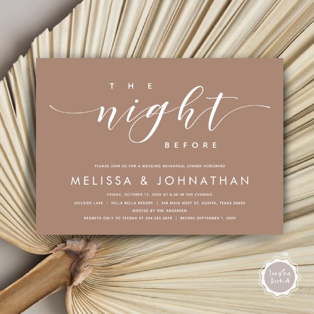 Invitation La veille, Dîner De Répétition Mariage Moderne (The Night Before, Modern Wedding Rehearsal Dinner Invitation Card, PDF, in Neutral Taupe Earthy)