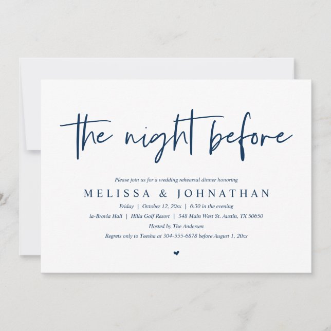 Invitation La veille, Dîner De Répétition Mariage Moderne (Devant)