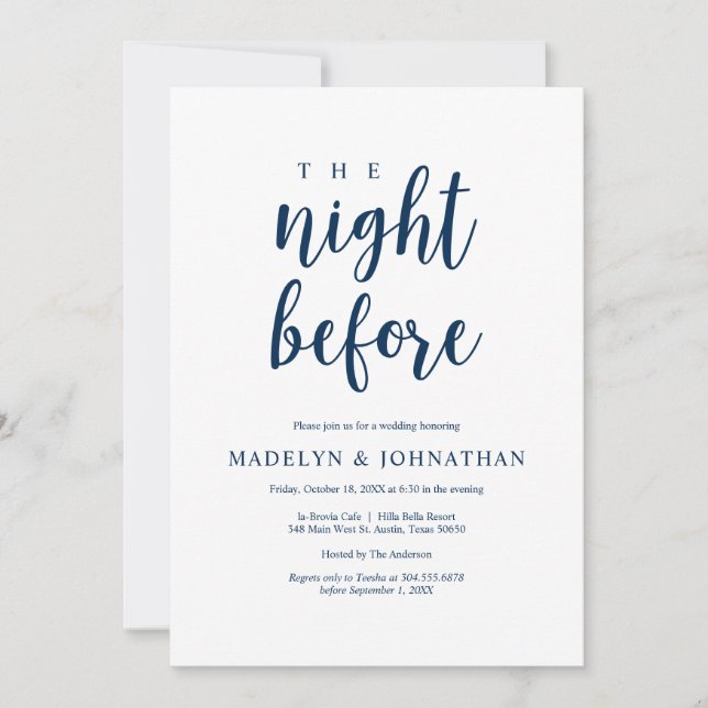 Invitation La veille, Dîner de répétition Mariage rustique (Devant)