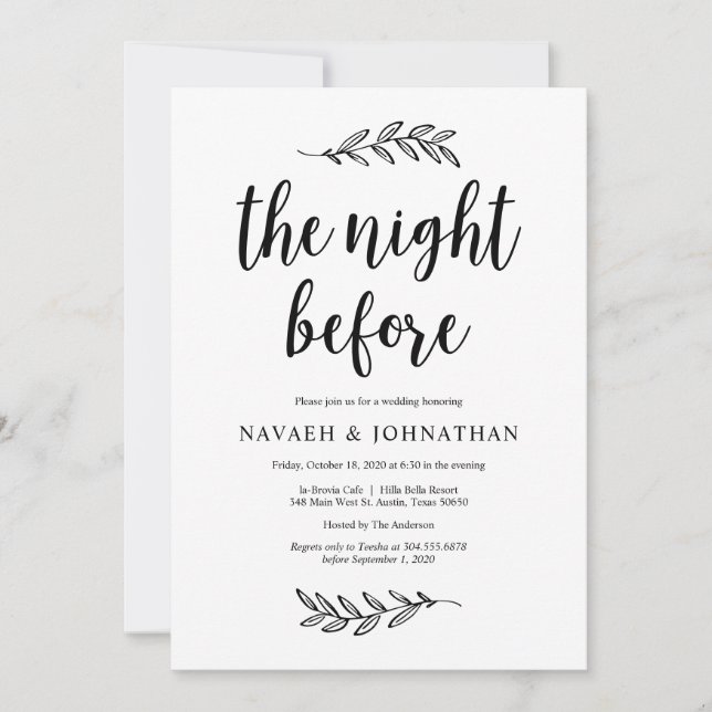 Invitation La veille, Dîner de répétition Mariage rustique (Devant)