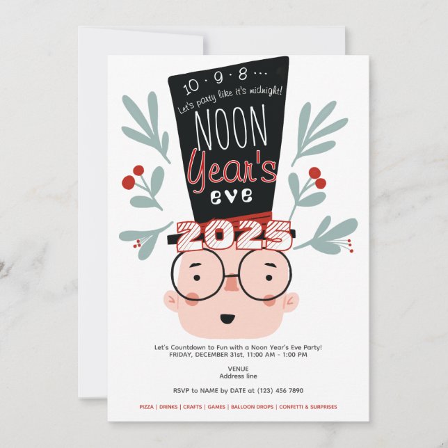 Invitation La veille du Nouvel An à midi : compte à rebours j (Devant)