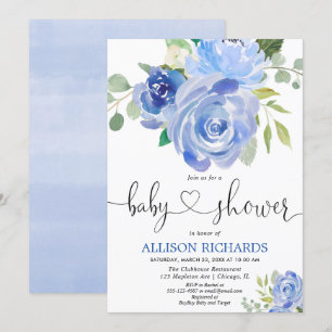 Invitation La verdure bleu floral l'élégant baby shower garço