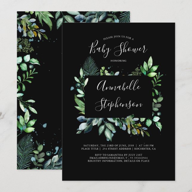 Invitation La verdure | Bois | Baby shower aquarelle (Devant / Derrière)