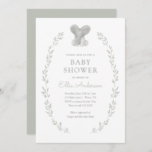 Invitation La verdure des éléphants Baby shower neutre pour l