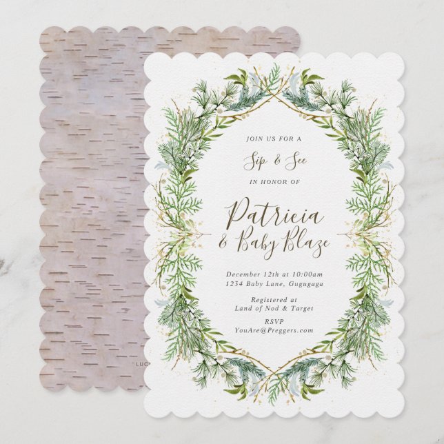 Invitation La verdure d'hiver sirotent et voient l'invitation (Devant / Derrière)