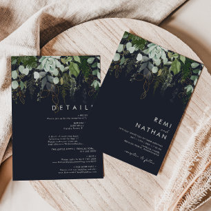 Invitation La verdure et la feuille d'or   Dark Navy tout en