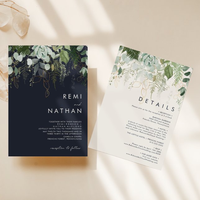 Invitation La verdure et la feuille d'or | Tout en un Mariage (Créateur téléchargé)