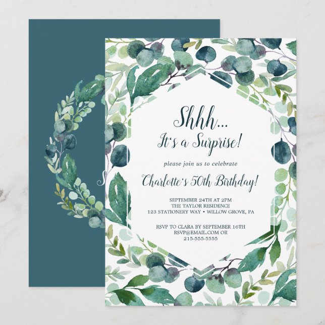 Invitation La verdure luxuriante et l'Eucalyptus Surprise Par (Devant / Derrière)