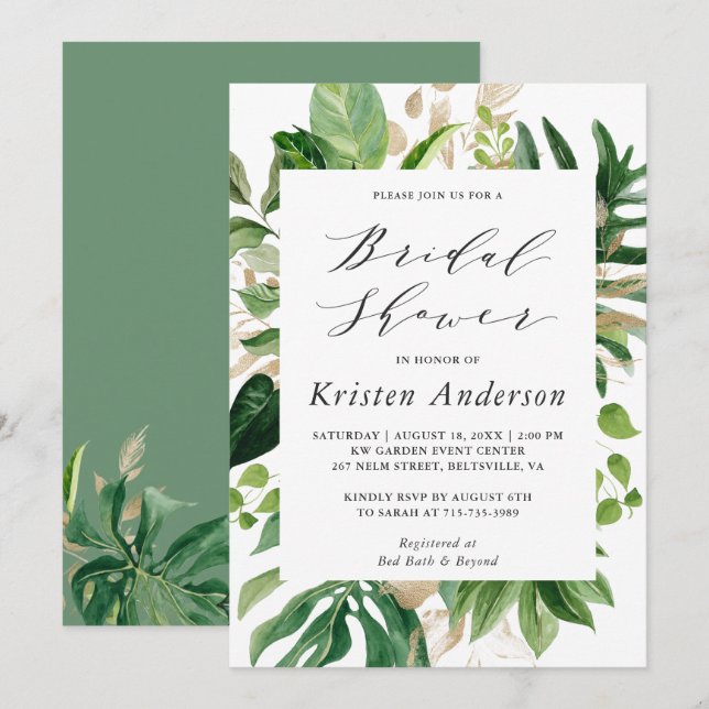 Invitation La verdure Palme tropicale Feuille Fête des mariée (Devant / Derrière)