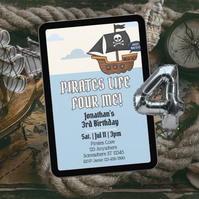 Invitation La vie de pirate pour moi, 4e anniversaire pirate (Créateur téléchargé)