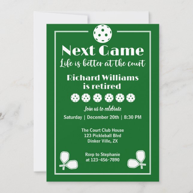 Invitation La vie de retraite de Pickleball est meilleure à l (Devant)