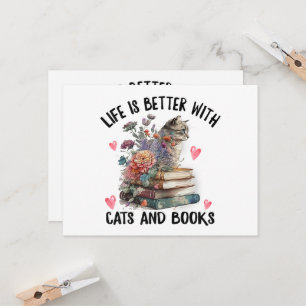 Invitation La vie est meilleure avec des chats et des livres 