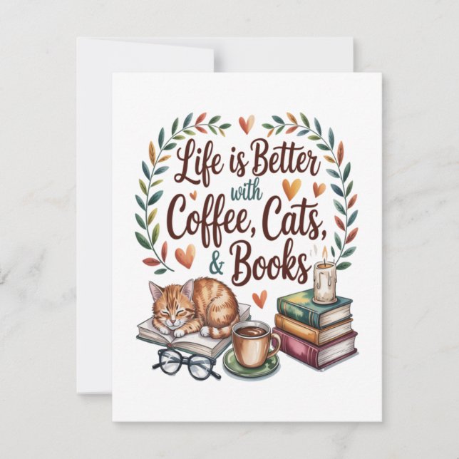 Invitation La vie est meilleure avec du café, des chats et de (Devant)