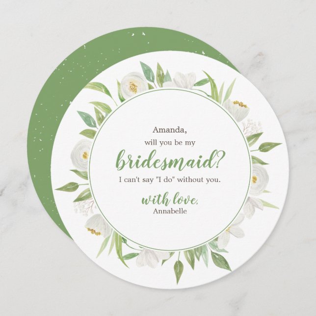 Invitation La volonté florale blanche et verte vous soyez ma (Devant / Derrière)