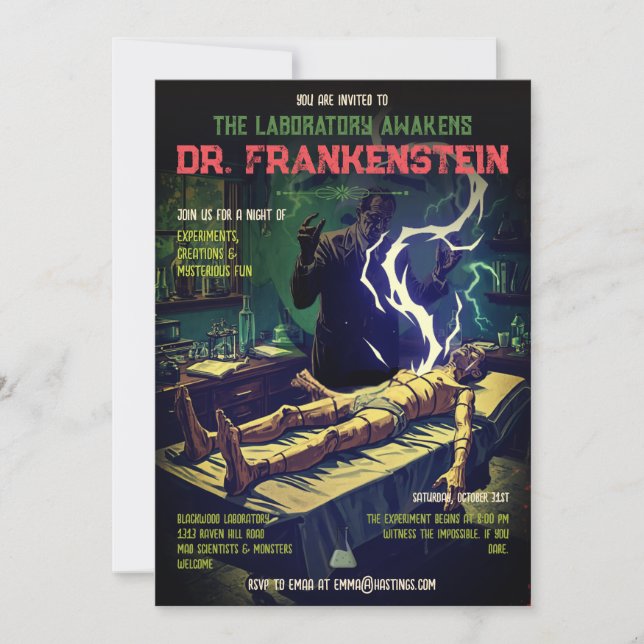 Invitation Laboratoire Rétro de Frankenstein se Réveille Hall (Devant)