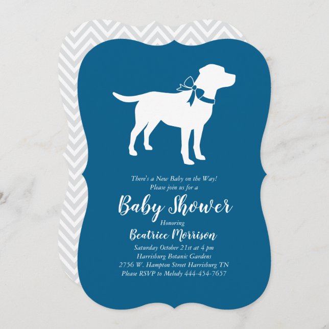 Invitation Labrador Chien Baby shower Blue Boy Lab (Devant / Derrière)