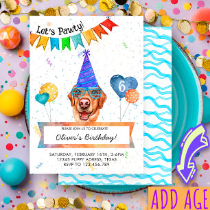 Invitation Labrador jaune laisse Pawty fête d'anniversaire de