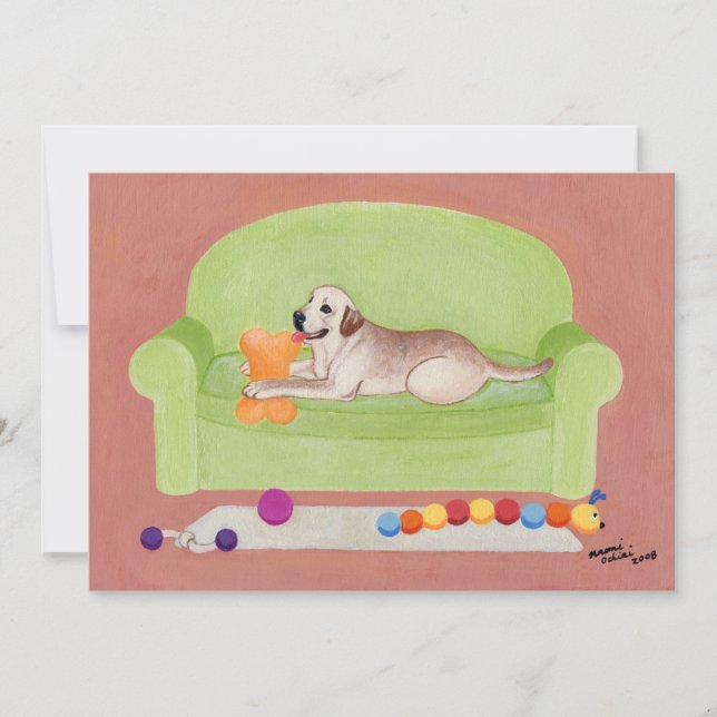 Invitation Labrador jaune sur le divan vert (Devant)