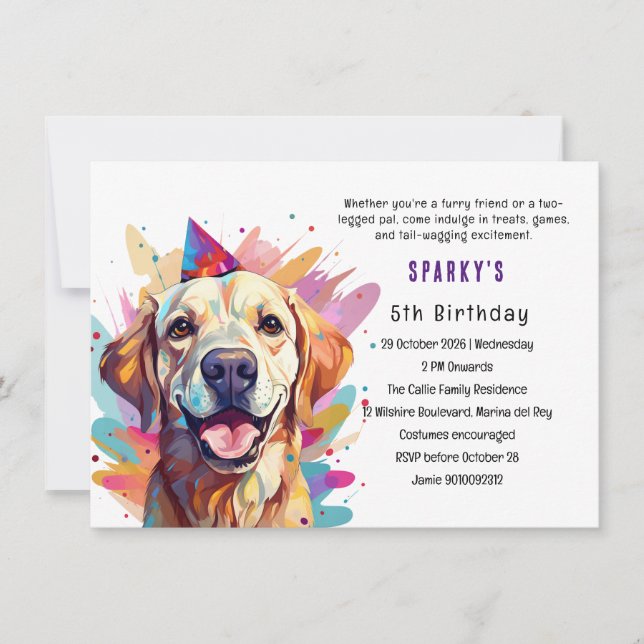 Invitation Labrador Paw-ty vivant : Un Bassin d'anniversaire (Devant)